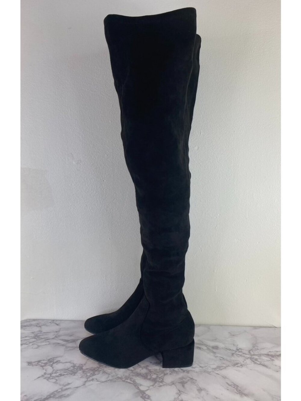 Topshop Women's Black Suede  Over The Knee Boots Block Heel Size 37